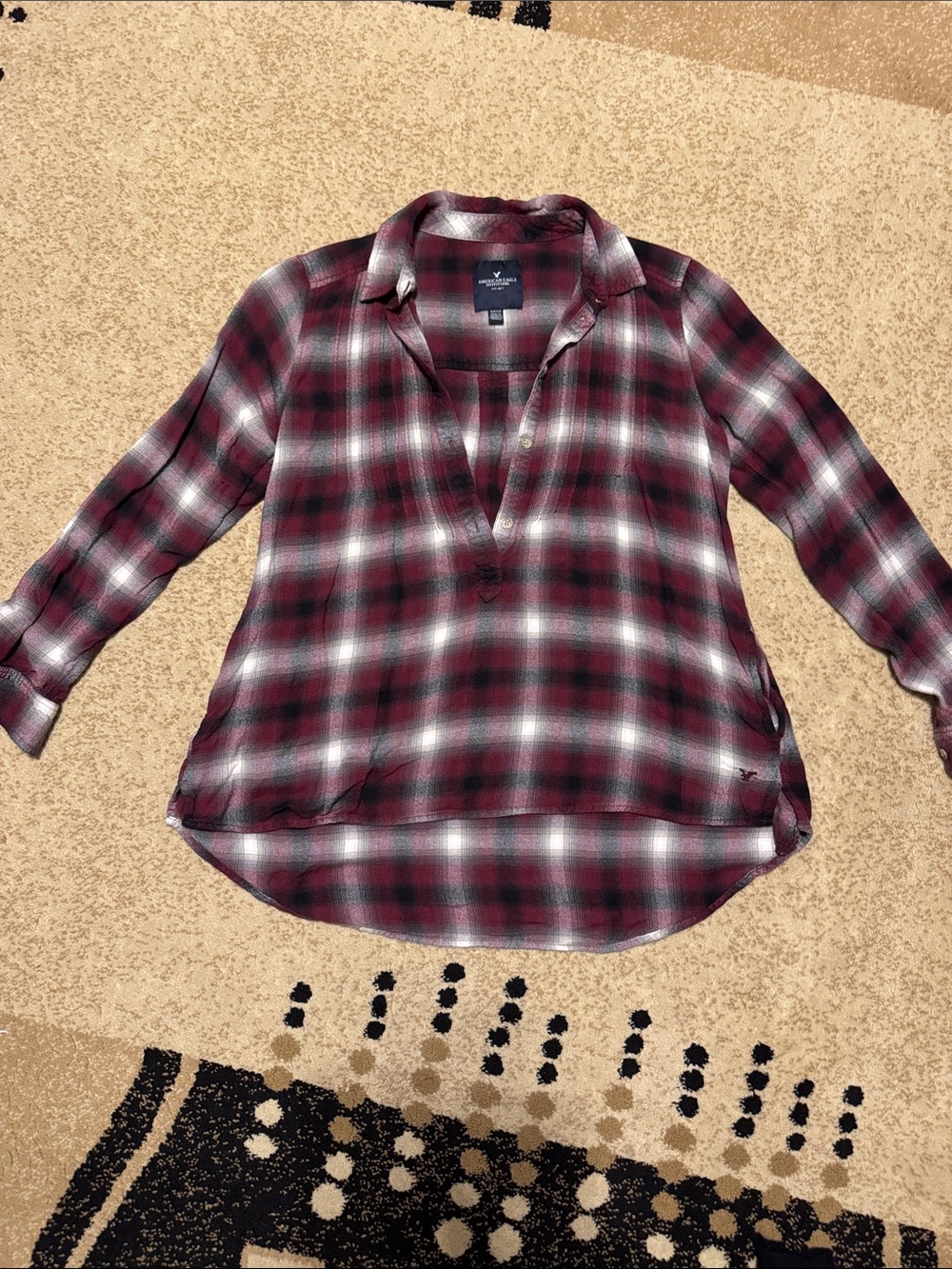 American Eagle Outfitters Burgundy Plaid Tunic Shirt